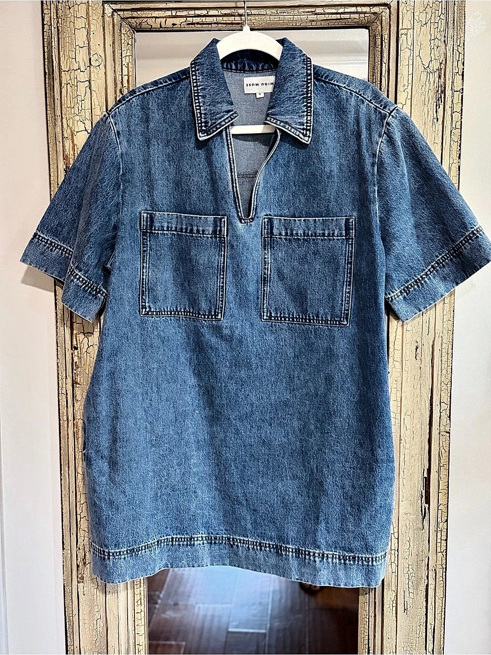 NWOT MIO MUSE Denim Short Sleeve Shirt Dress Size Small